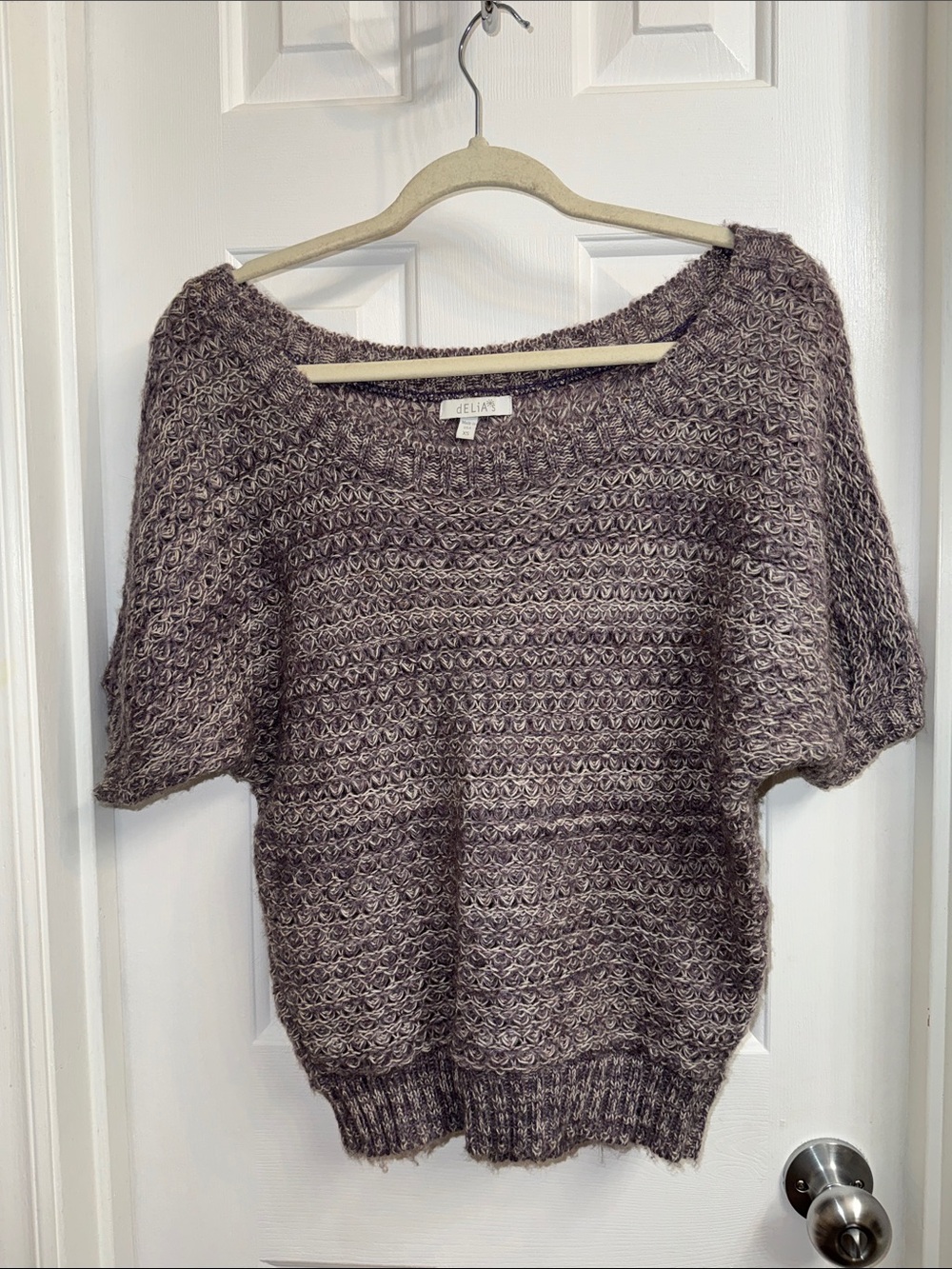 dELiA*s Oversized Heathered Purple & Taupe Short-Sleeve Crew Sweater